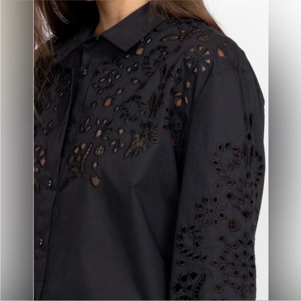 NWT Johnny Was Jade Maricruz Button Down Shirt Black Eyelet Size small - Picture 2 of 6